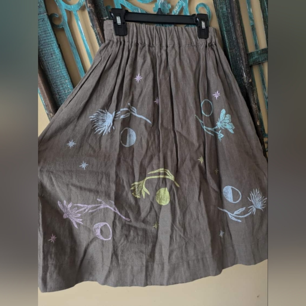 Sister Nettle Linen Block Print Skirt XS